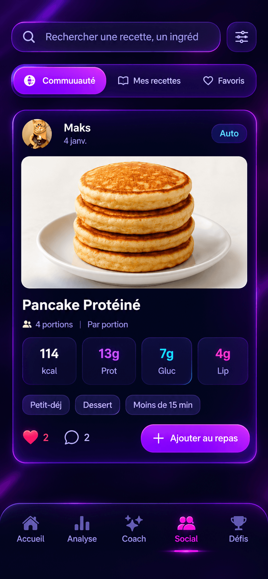 Communauté Neyko : fil de recettes avec photos et calories